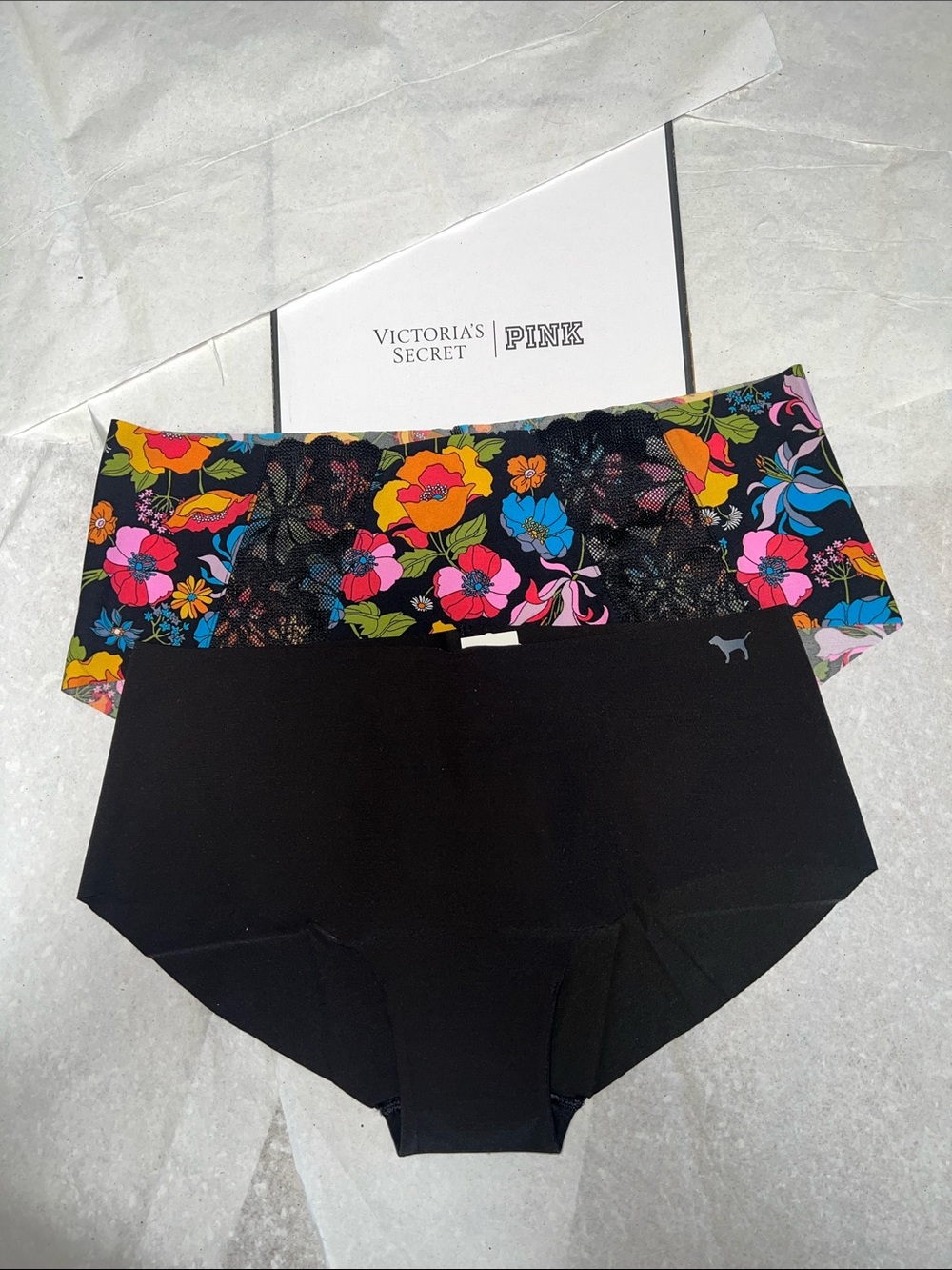 2pk PINK Victoria's Secret HIiphugger Black and Bright Floral Panty